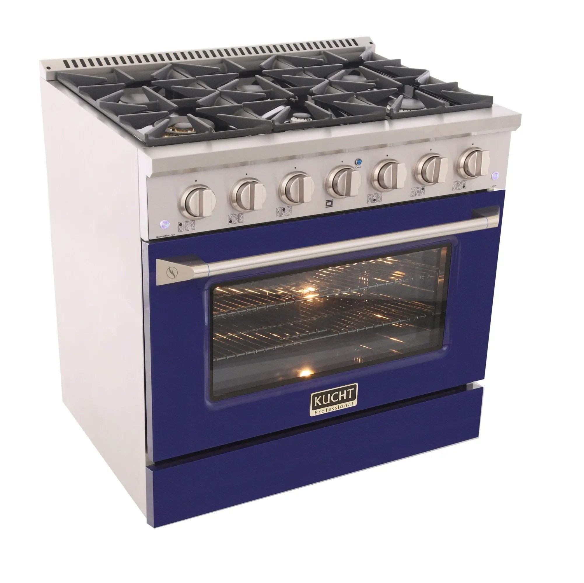 Kucht 36" Propane Range in Stainless Steel, Blue Door, KNG361/LP-B by Farmhouse Kitchen and Bath