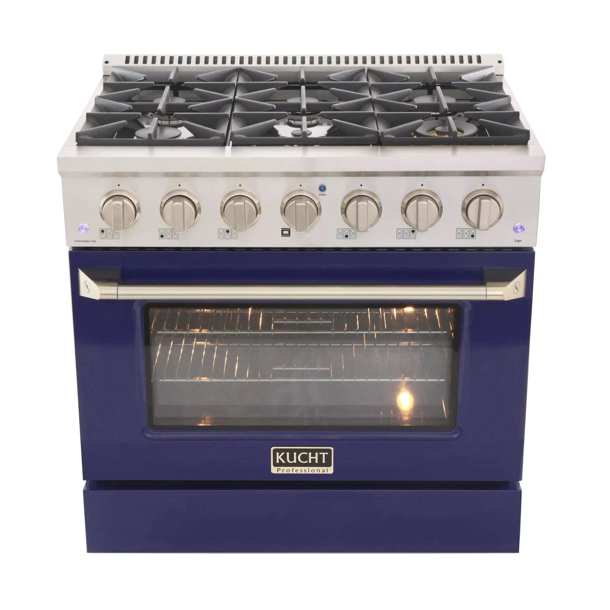 Kucht 36" Propane Range in Stainless Steel, Blue Door, KNG361/LP-B by Farmhouse Kitchen and Bath