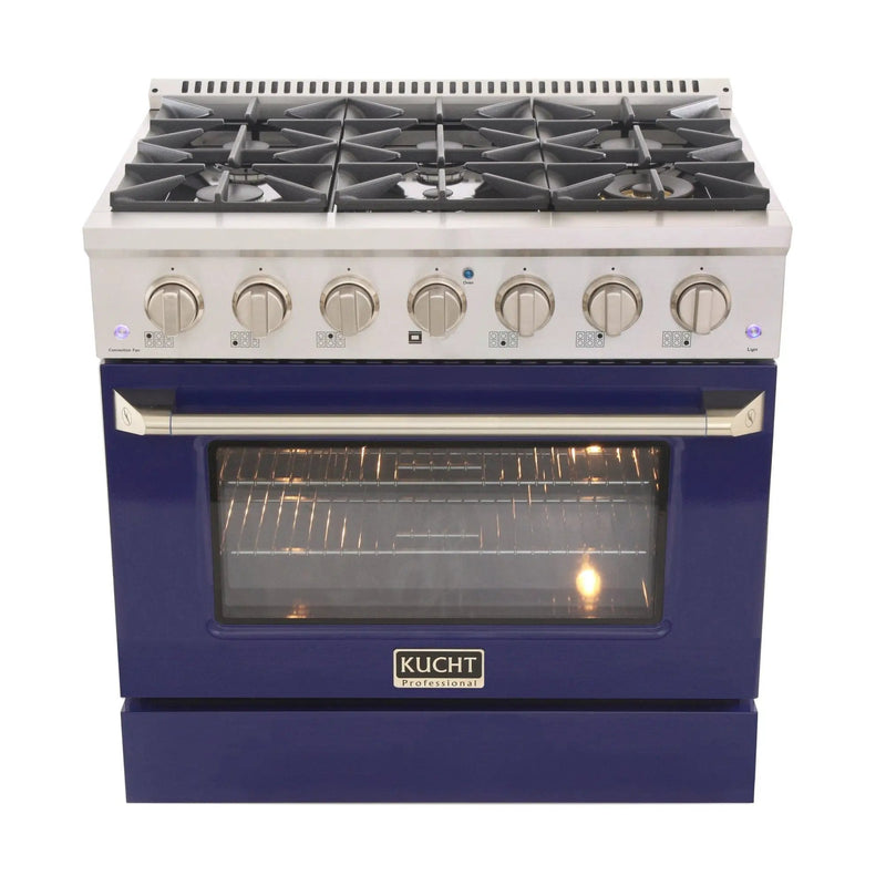 Kucht 36" Propane Range in Stainless Steel, Blue Door, KNG361/LP-B by Farmhouse Kitchen and Bath