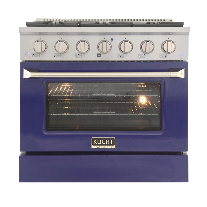 Kucht 36" Propane Range in Stainless Steel, Blue Door, KNG361/LP-B by Farmhouse Kitchen and Bath