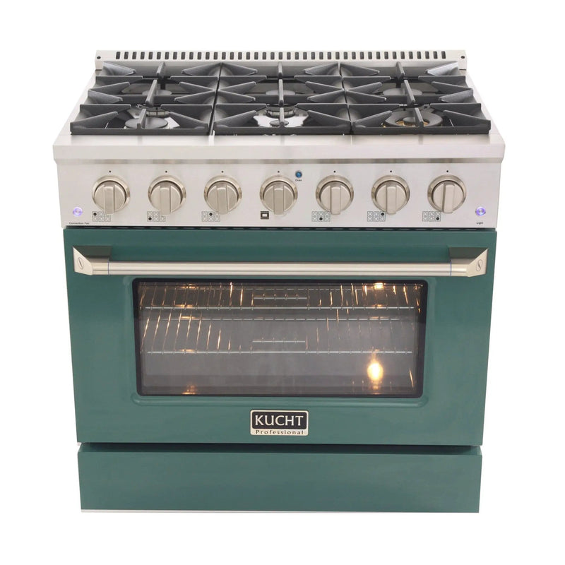 Kucht 36" Propane Range, in Stainless Steel, Green Door, KNG361/LP-G by Farmhouse Kitchen and Bath
