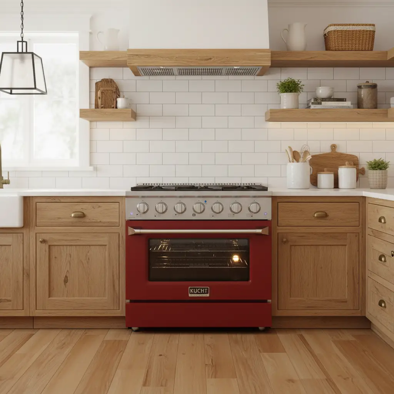 Kucht 36" Propane Range in Stainless Steel, Red Door, KNG361/LP-R by Farmhouse Kitchen and Bath