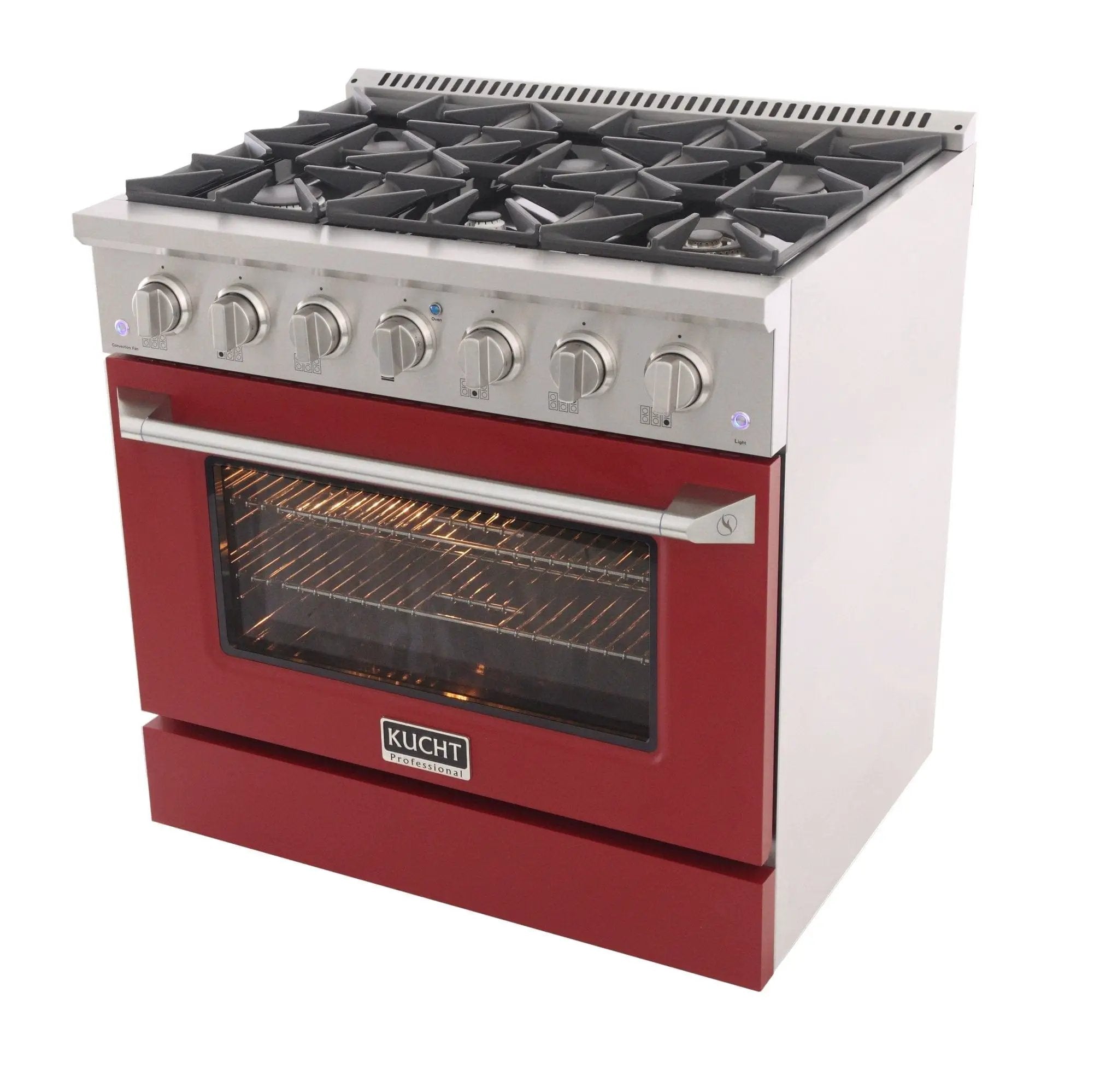 Kucht 36" Propane Range in Stainless Steel, Red Door, KNG361/LP-R by Farmhouse Kitchen and Bath