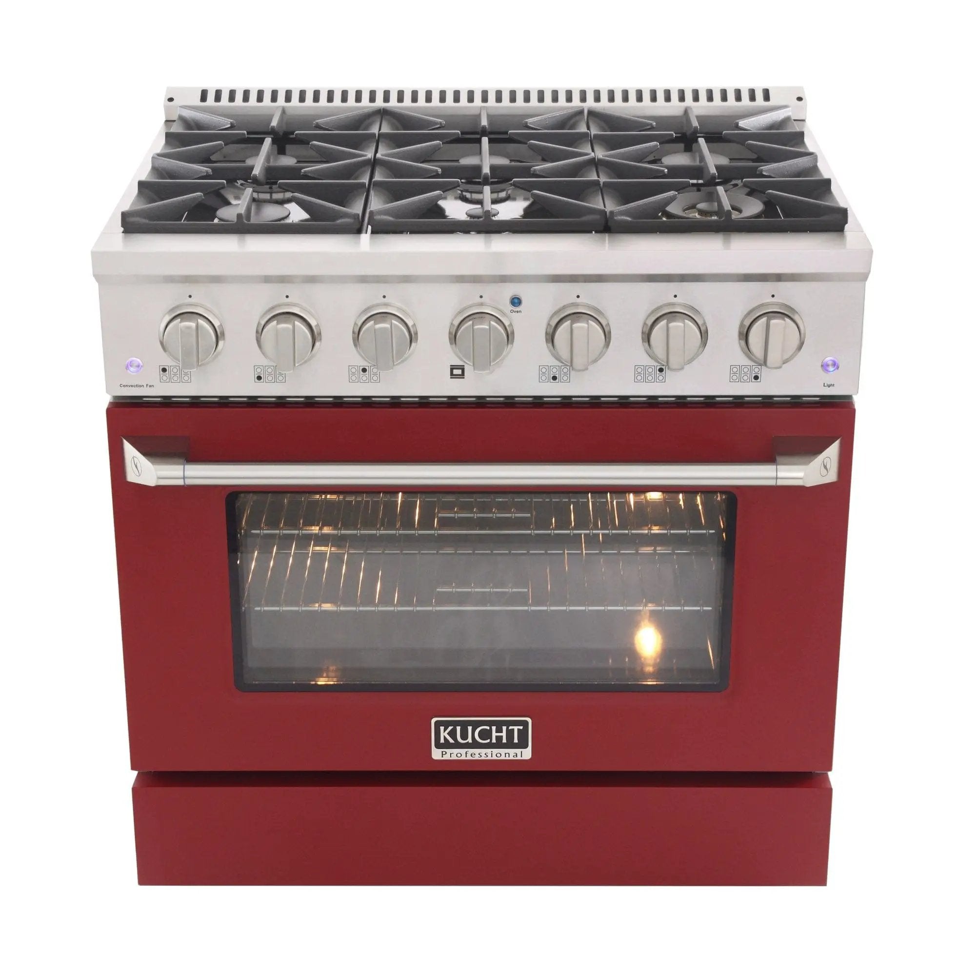 Kucht 36" Propane Range in Stainless Steel, Red Door, KNG361/LP-R by Farmhouse Kitchen and Bath