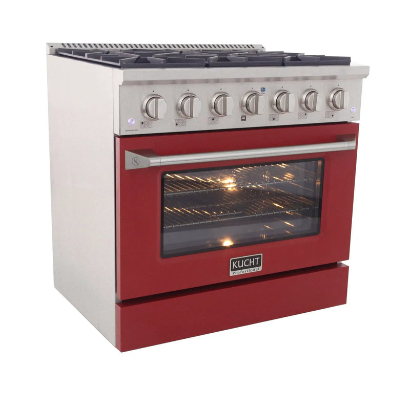 Kucht 36" Propane Range in Stainless Steel, Red Door, KNG361/LP-R by Farmhouse Kitchen and Bath