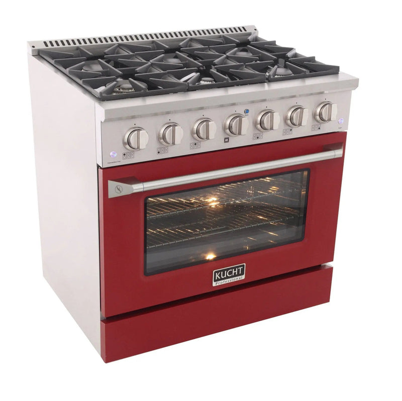 Kucht 36" Propane Range in Stainless Steel, Red Door, KNG361/LP-R by Farmhouse Kitchen and Bath