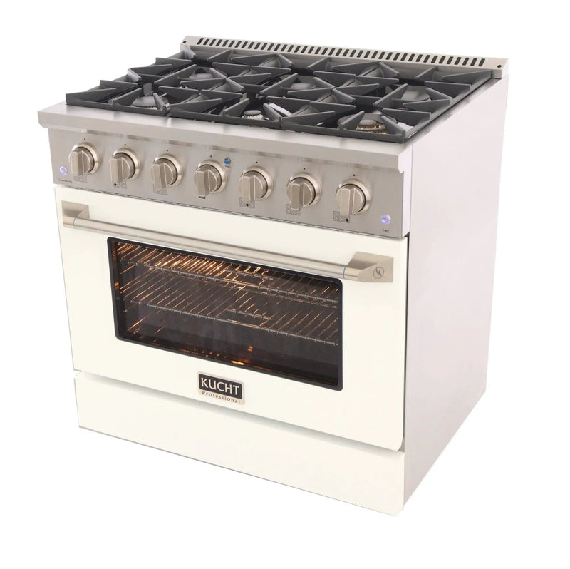 Kucht 36" Propane Range in Stainless Steel, White Door, KNG361/LP-W by Farmhouse Kitchen and Bath