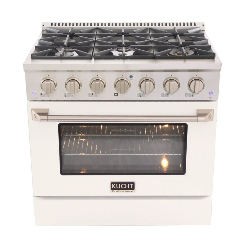 Kucht 36" Propane Range in Stainless Steel, White Door, KNG361/LP-W by Farmhouse Kitchen and Bath