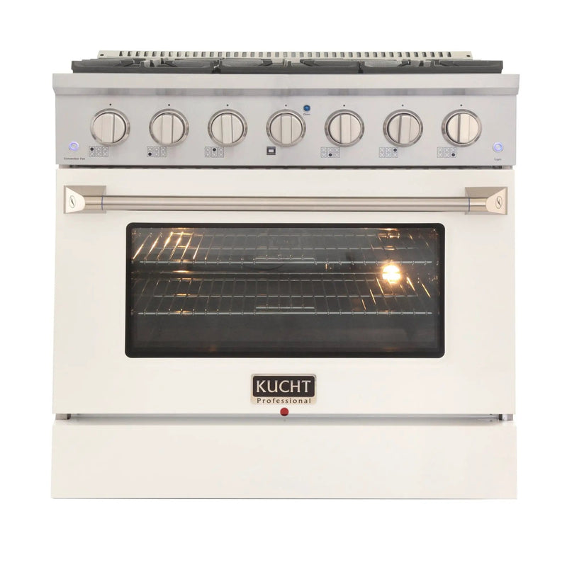 Kucht 36" Propane Range in Stainless Steel, White Door, KNG361/LP-W by Farmhouse Kitchen and Bath