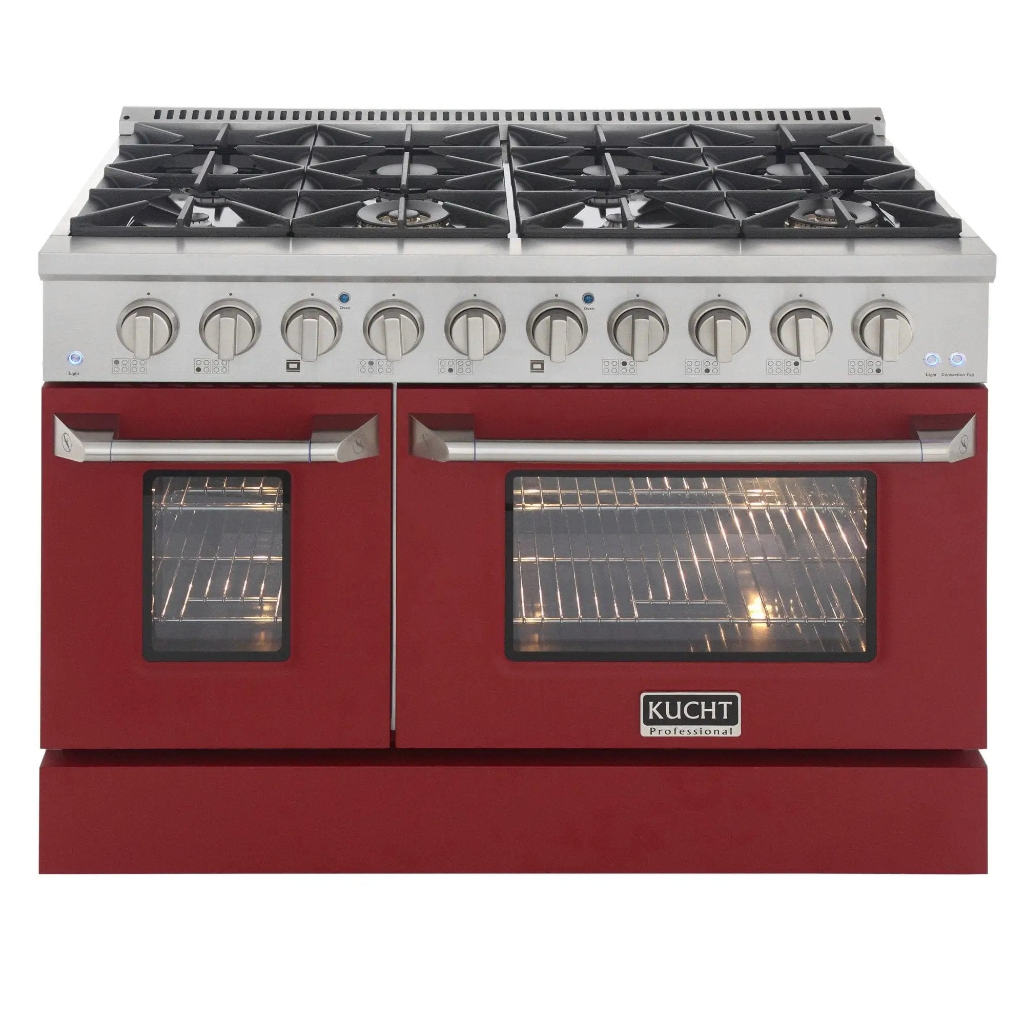 Kucht 48" Gas Range in Stainless Steel, Red Oven Doors, KNG481-R by Farmhouse Kitchen and Bath