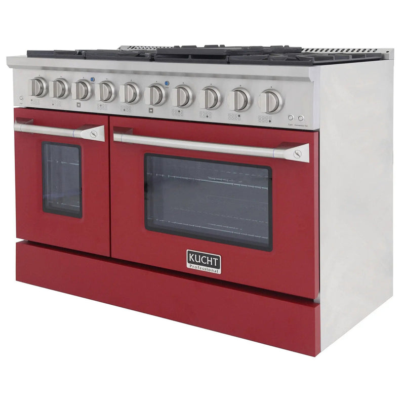 Kucht 48" Gas Range in Stainless Steel, Red Oven Doors, KNG481-R by Farmhouse Kitchen and Bath
