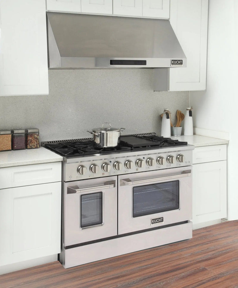 Kucht 48" Gas Range in Stainless Steel, Silver Oven Doors, KNG481-S by Farmhouse Kitchen and Bath