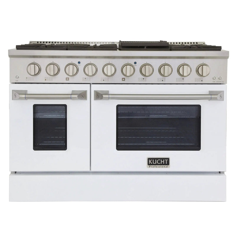 Kucht 48" Gas Range in Stainless Steel, White Oven Doors, KNG481-W by Farmhouse Kitchen and Bath
