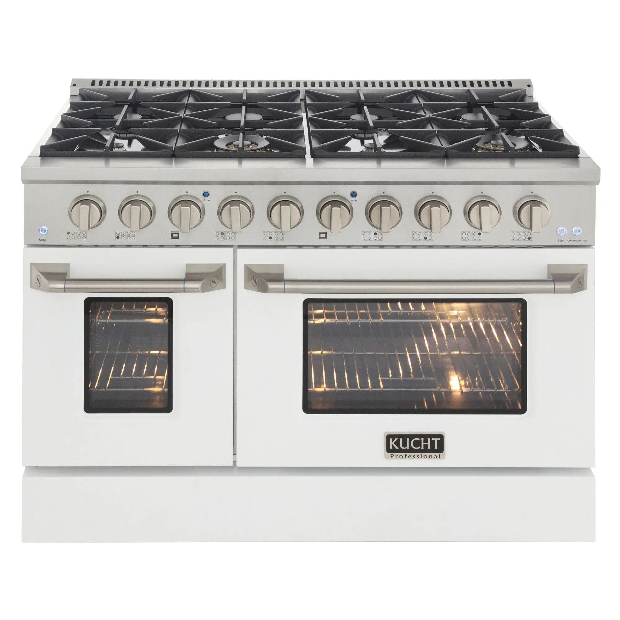 Kucht 48" Gas Range in Stainless Steel, White Oven Doors, KNG481-W by Farmhouse Kitchen and Bath