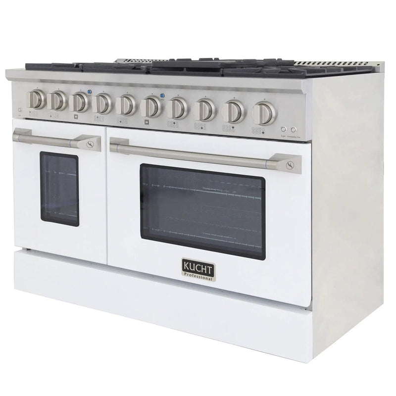 Kucht 48" Gas Range in Stainless Steel, White Oven Doors, KNG481-W by Farmhouse Kitchen and Bath