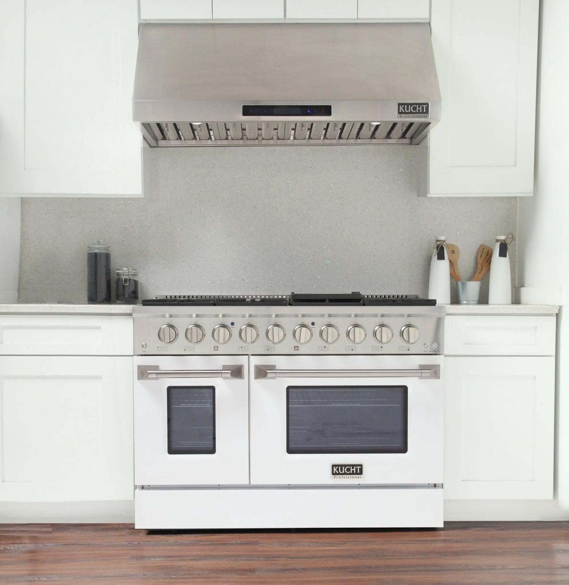 Kucht 48" Gas Range in Stainless Steel, White Oven Doors, KNG481-W by Farmhouse Kitchen and Bath