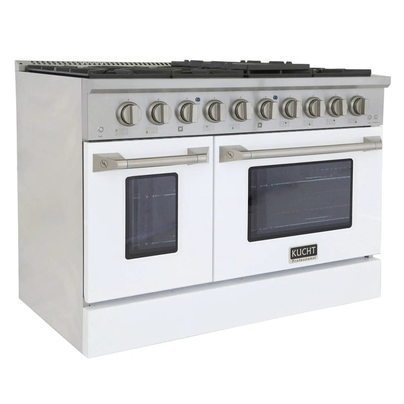 Kucht 48" Gas Range in Stainless Steel, White Oven Doors, KNG481-W by Farmhouse Kitchen and Bath