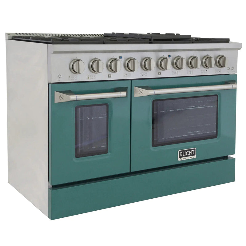Kucht 48" Gas Range in Stainless Steel with Green Oven Doors, KNG481-G by Farmhouse Kitchen and Bath