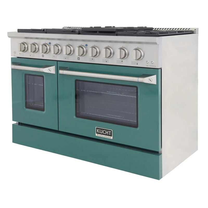 Kucht 48" Gas Range in Stainless Steel with Green Oven Doors, KNG481-G by Farmhouse Kitchen and Bath