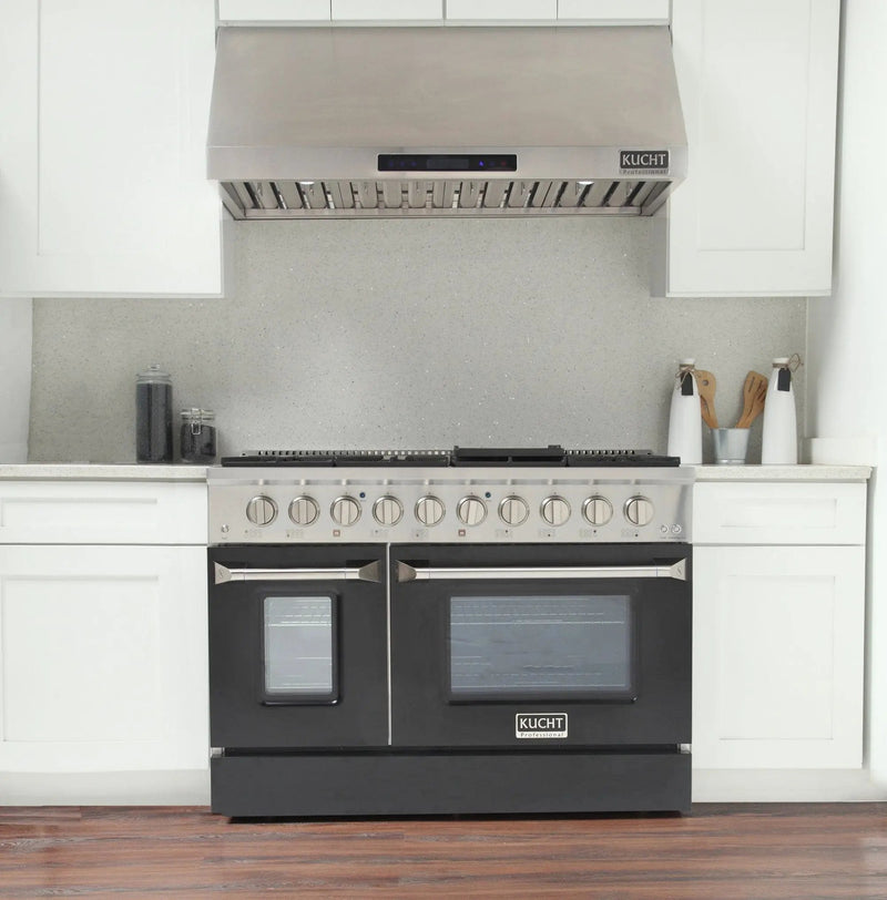 Kucht 48" Gas Range, Stainless Steel, Black Oven Doors, KNG481-K by Farmhouse Kitchen and Bath