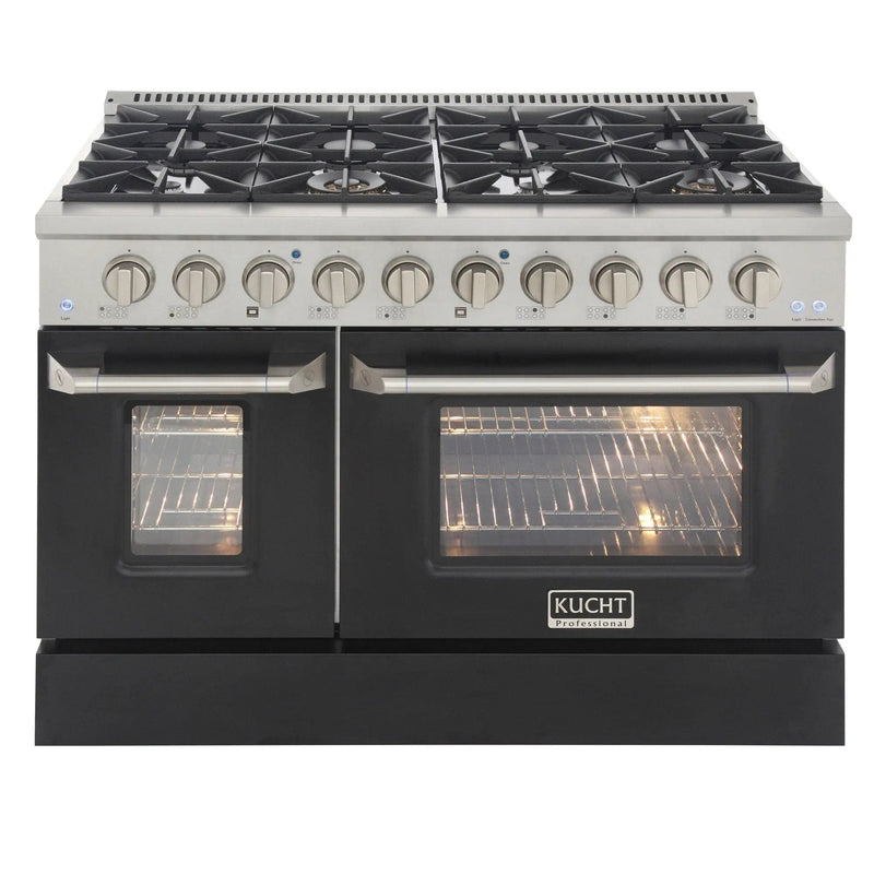 Kucht 48" Gas Range, Stainless Steel, Black Oven Doors, KNG481-K by Farmhouse Kitchen and Bath