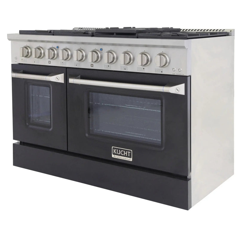Kucht 48" Gas Range, Stainless Steel, Black Oven Doors, KNG481-K by Farmhouse Kitchen and Bath