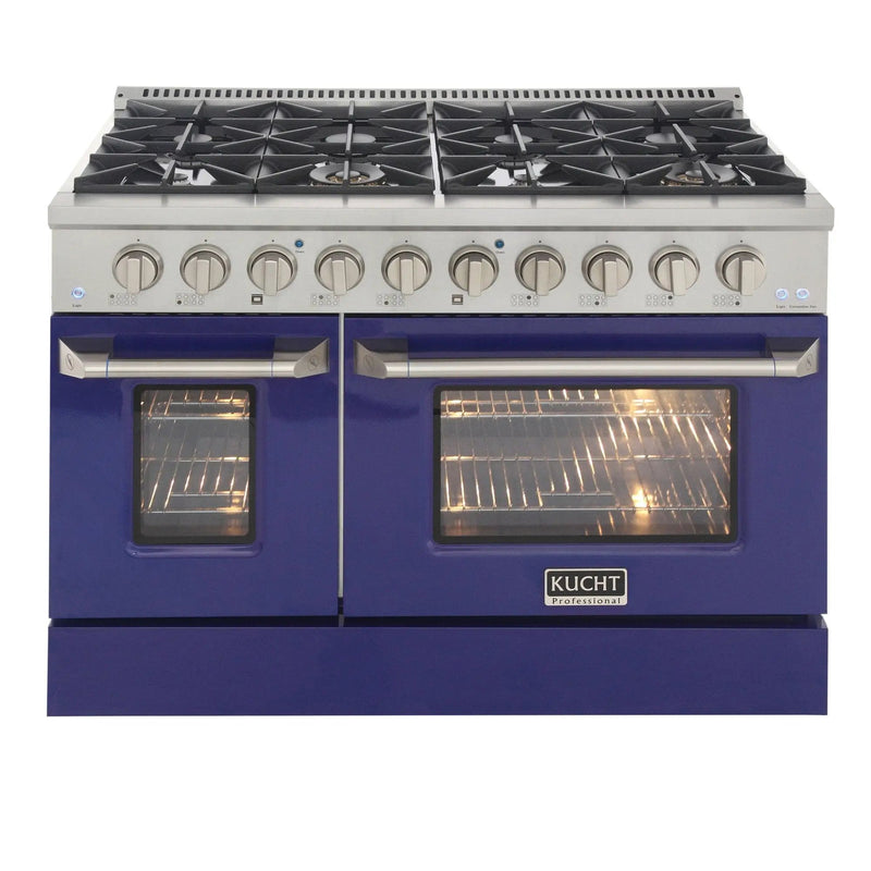 Kucht 48" Gas Range, Stainless Steel with Blue Oven Doors, KNG481-B by Farmhouse Kitchen and Bath