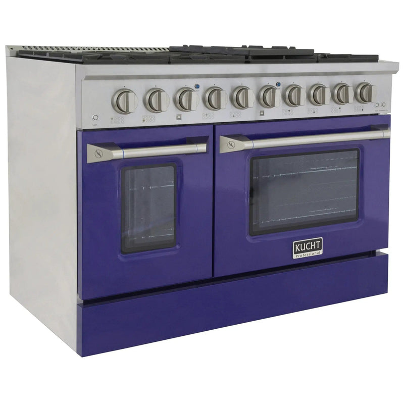 Kucht 48" Gas Range, Stainless Steel with Blue Oven Doors, KNG481-B by Farmhouse Kitchen and Bath