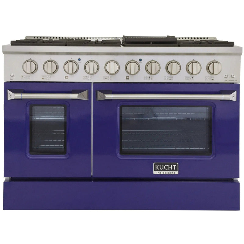 Kucht 48" Propane Range in Stainless Steel, Blue Doors, KNG481/LP-B by Farmhouse Kitchen and Bath