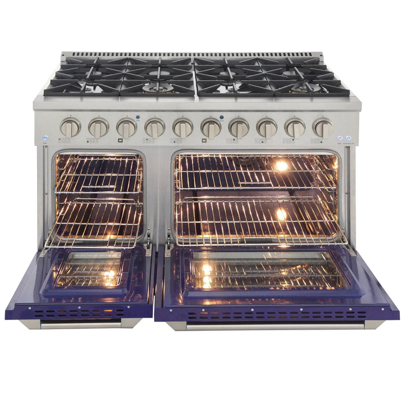 Kucht 48" Propane Range in Stainless Steel, Blue Doors, KNG481/LP-B by Farmhouse Kitchen and Bath