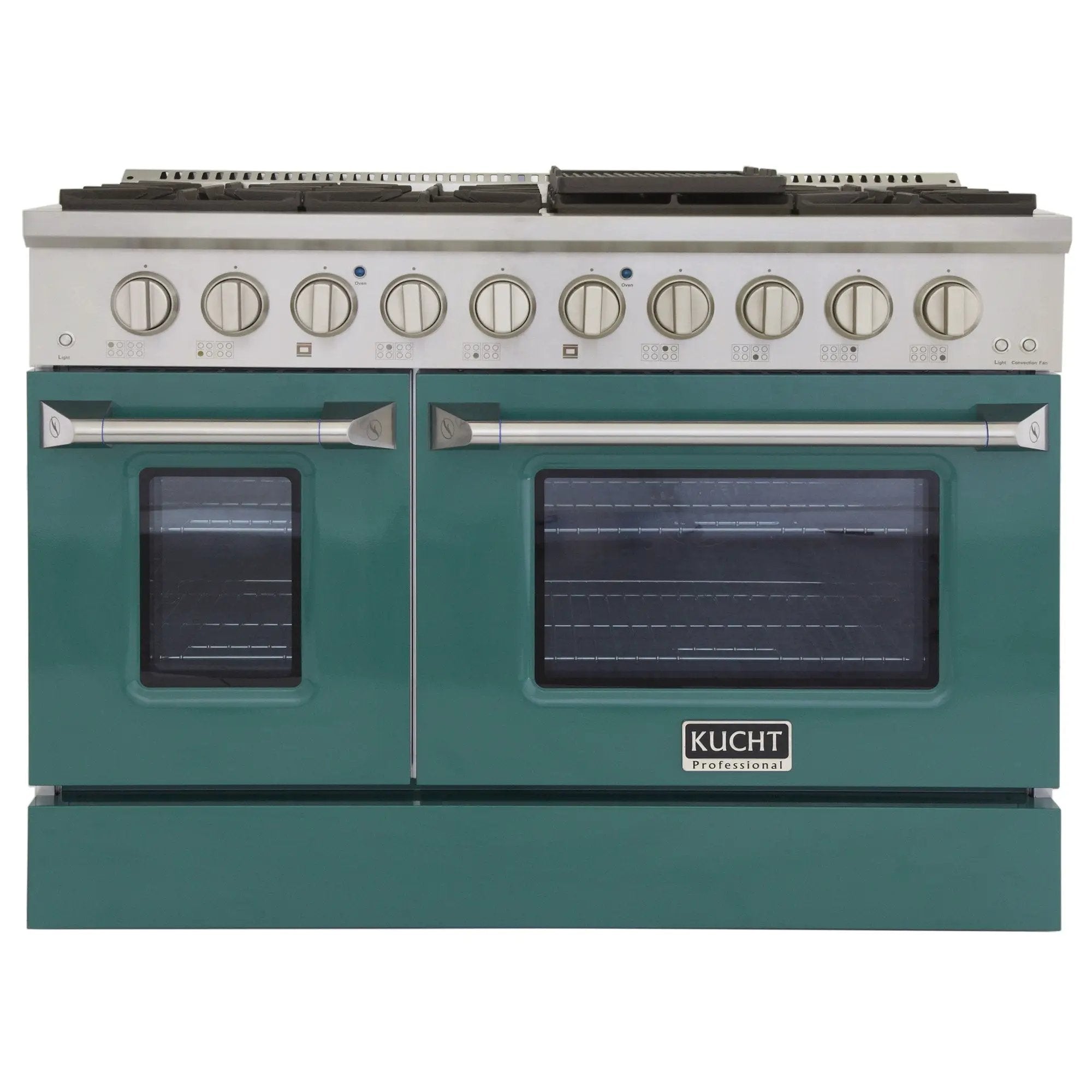 Kucht 48" Propane Range in Stainless Steel, Green Doors, KNG481/LP-G by Farmhouse Kitchen and Bath
