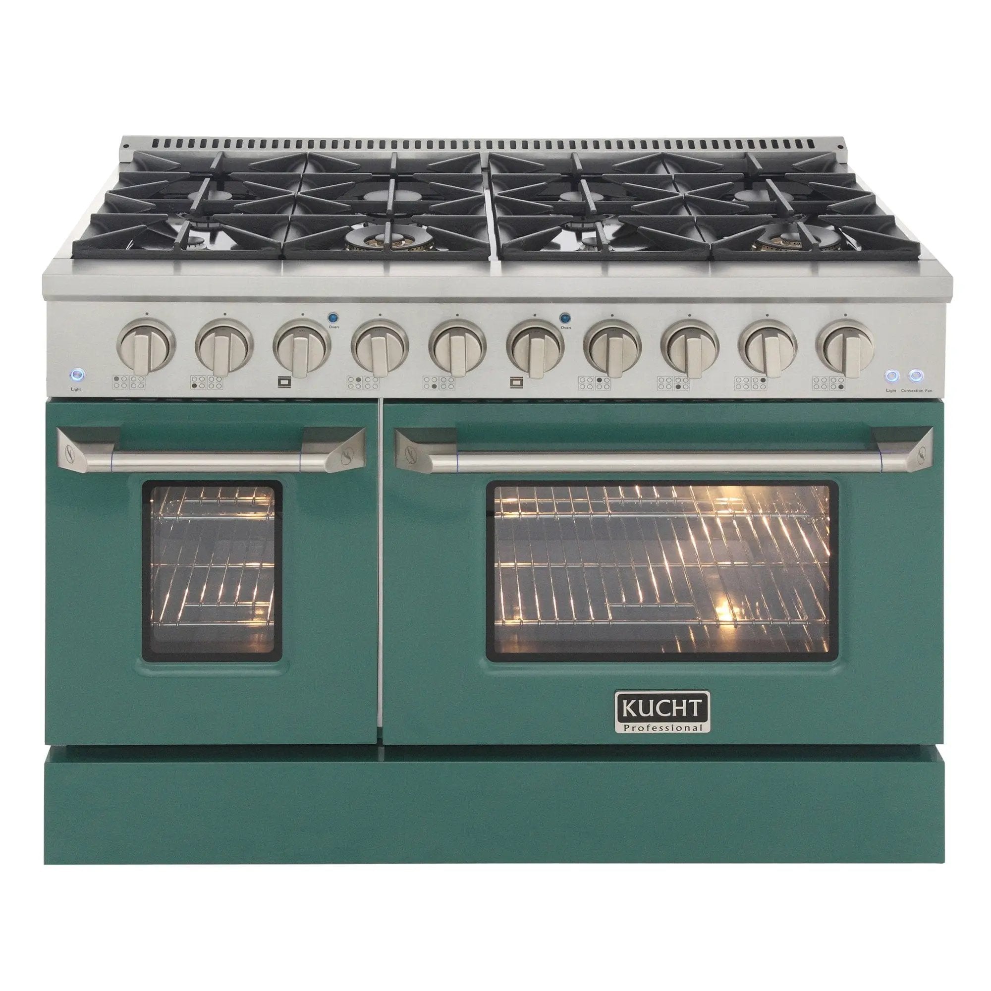 Kucht 48" Propane Range in Stainless Steel, Green Doors, KNG481/LP-G by Farmhouse Kitchen and Bath
