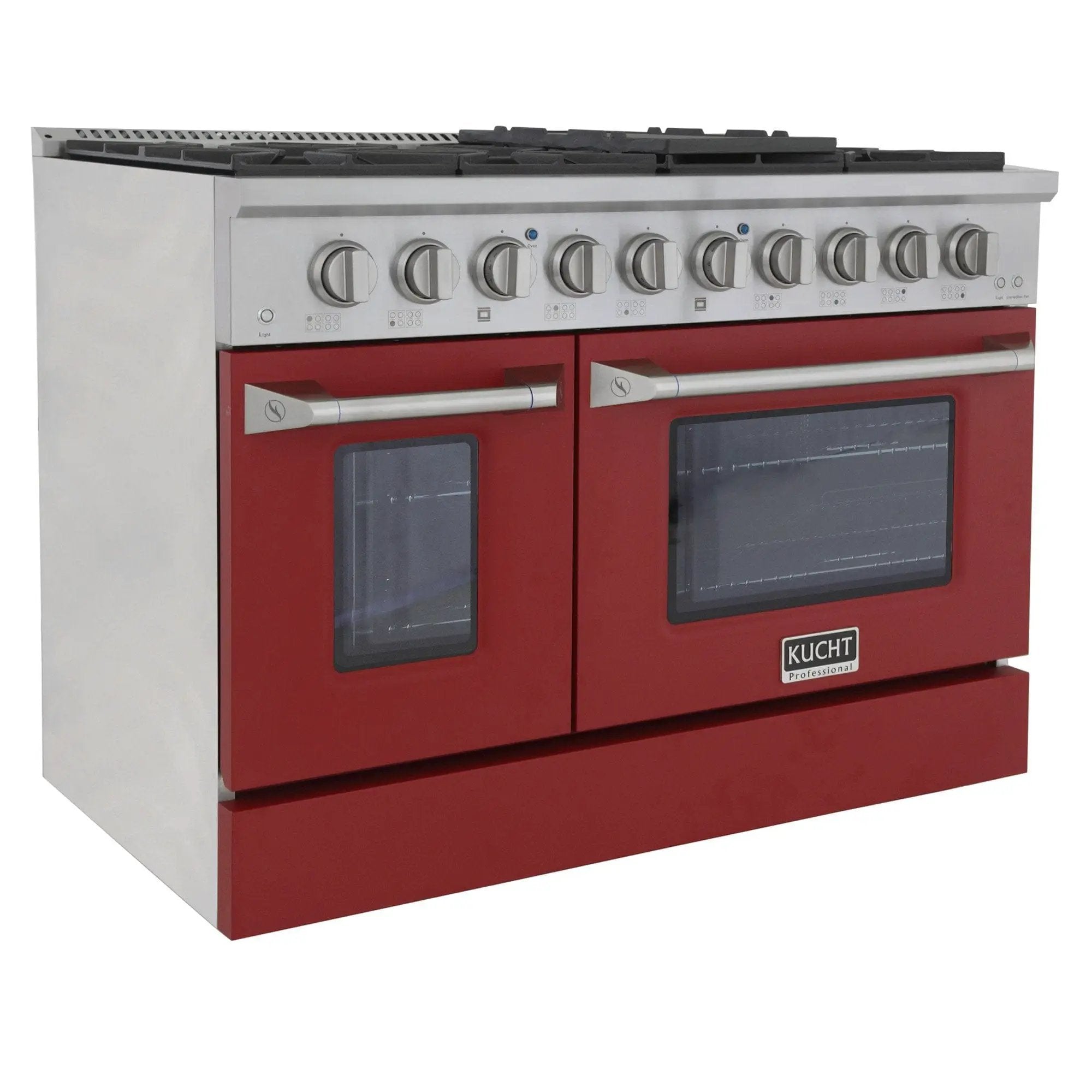 Kucht 48" Propane Range in Stainless Steel, Red Doors, KNG481/LP-R by Farmhouse Kitchen and Bath