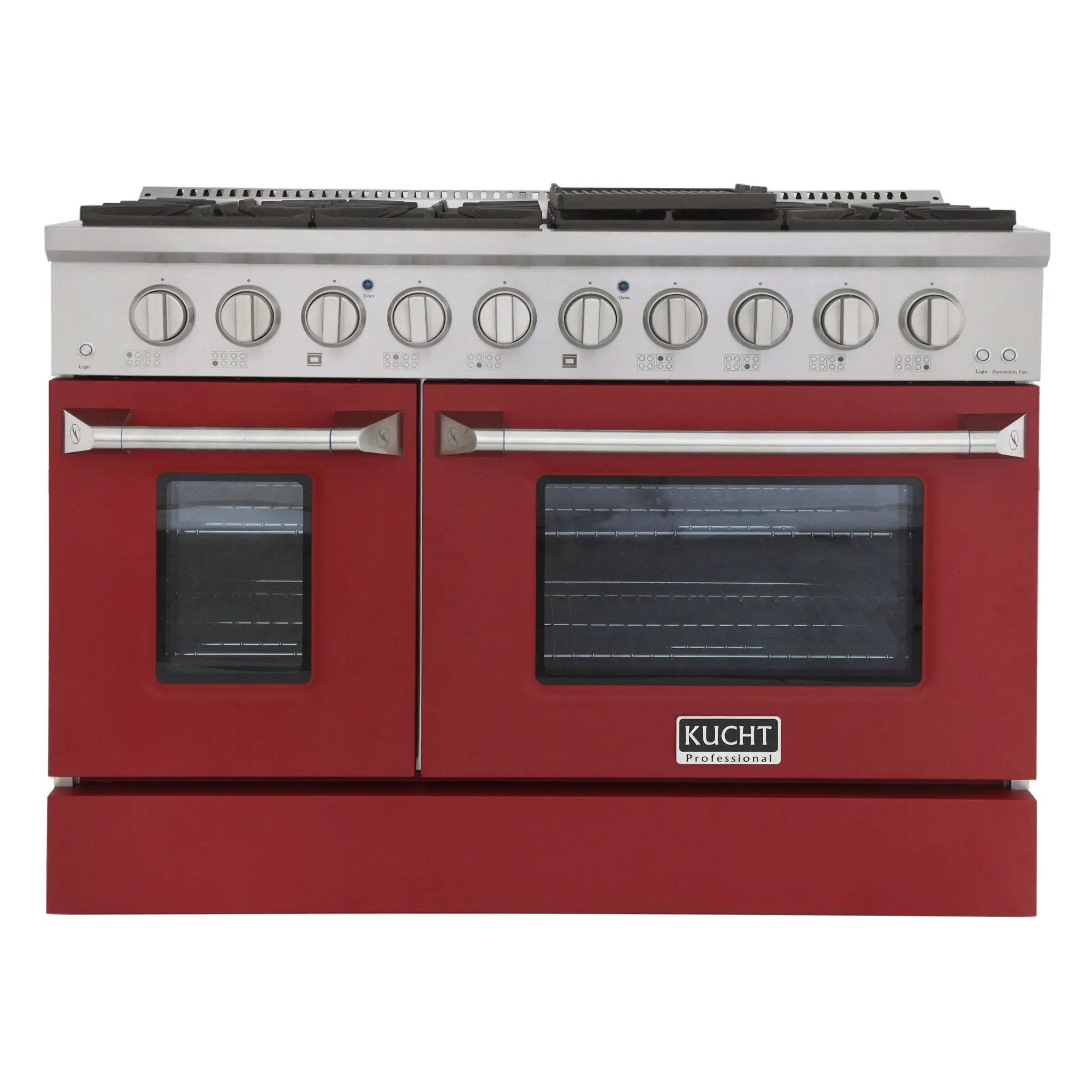 Kucht 48" Propane Range in Stainless Steel, Red Doors, KNG481/LP-R by Farmhouse Kitchen and Bath