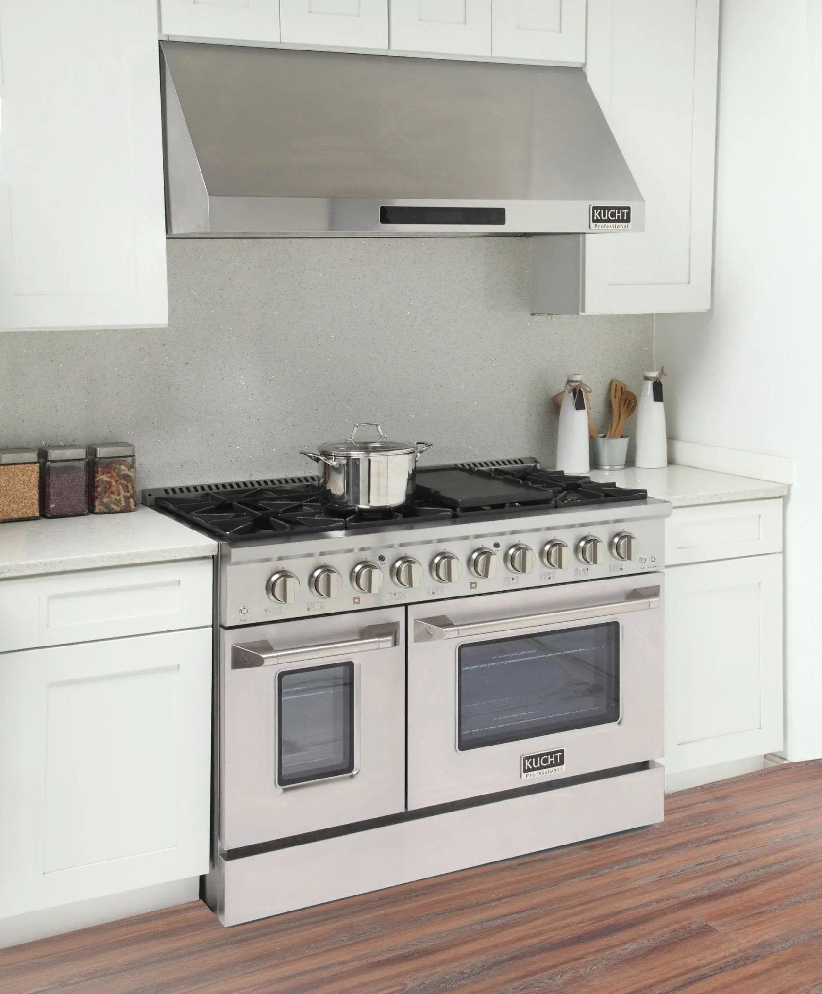 Kucht 48" Propane Range in Stainless Steel, Silver Doors, KNG481/LP-S by Farmhouse Kitchen and Bath