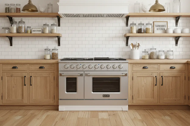 Kucht 48" Propane Range in Stainless Steel, Silver Doors, KNG481/LP-S by Farmhouse Kitchen and Bath