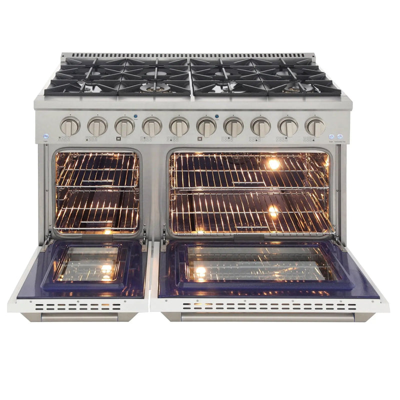 Kucht 48" Propane Range in Stainless Steel, White Doors, KNG481/LP-W by Farmhouse Kitchen and Bath