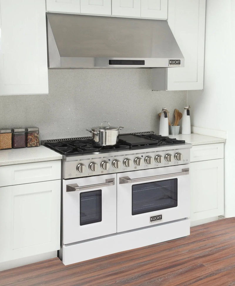 Kucht 48" Propane Range in Stainless Steel, White Doors, KNG481/LP-W by Farmhouse Kitchen and Bath