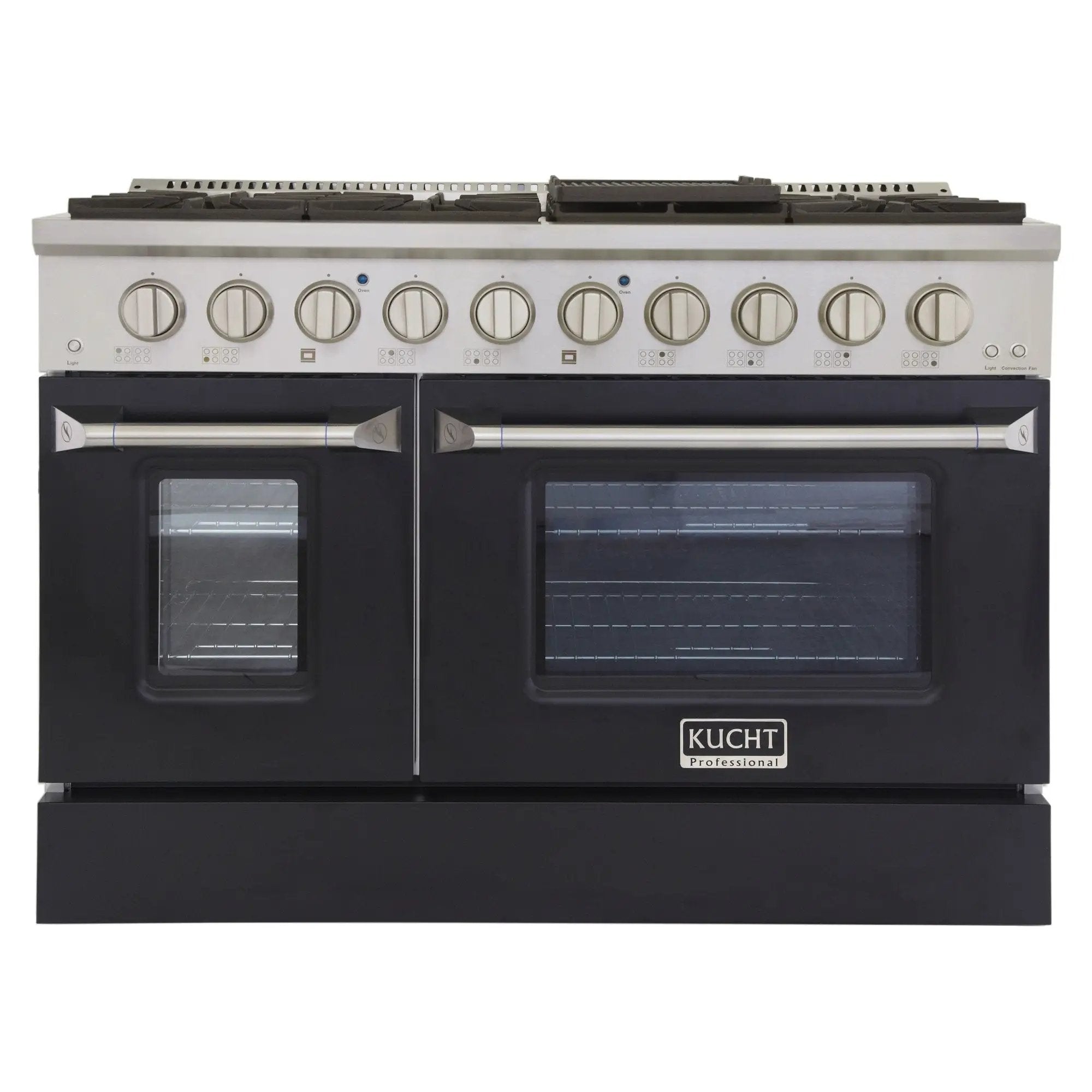 Kucht 48" Propane Range, Stainless Steel, Black Doors, KNG481/LP-K by Farmhouse Kitchen and Bath