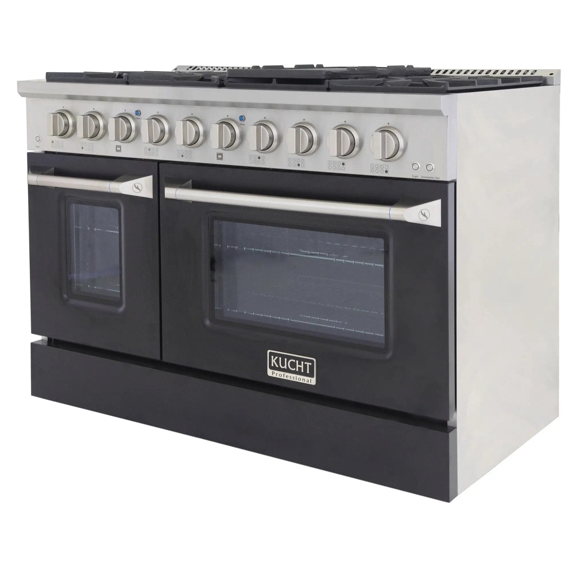 Kucht 48" Propane Range, Stainless Steel, Black Doors, KNG481/LP-K by Farmhouse Kitchen and Bath