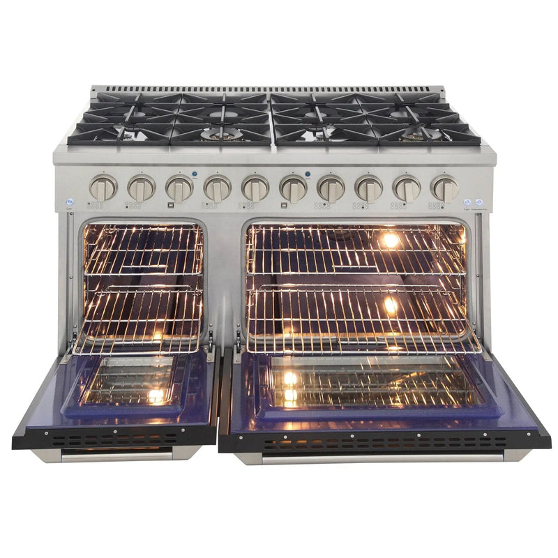 Kucht 48" Propane Range, Stainless Steel, Black Doors, KNG481/LP-K by Farmhouse Kitchen and Bath