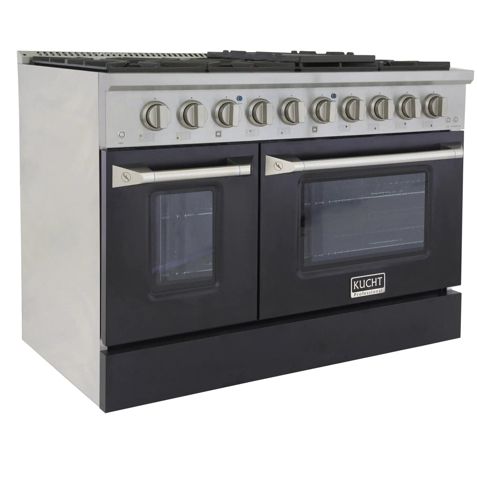Kucht 48" Propane Range, Stainless Steel, Black Doors, KNG481/LP-K by Farmhouse Kitchen and Bath