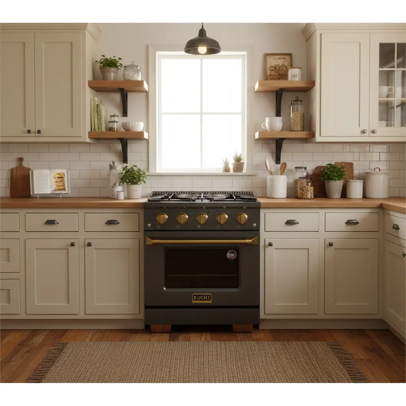 Kucht Gemstone Professional 30 in. 4.2 cu. ft. Natural Gas Range with Sealed Burners and Convection Oven in Titanium Stainless Steel KEG303 by Farmhouse Kitchen and Bath
