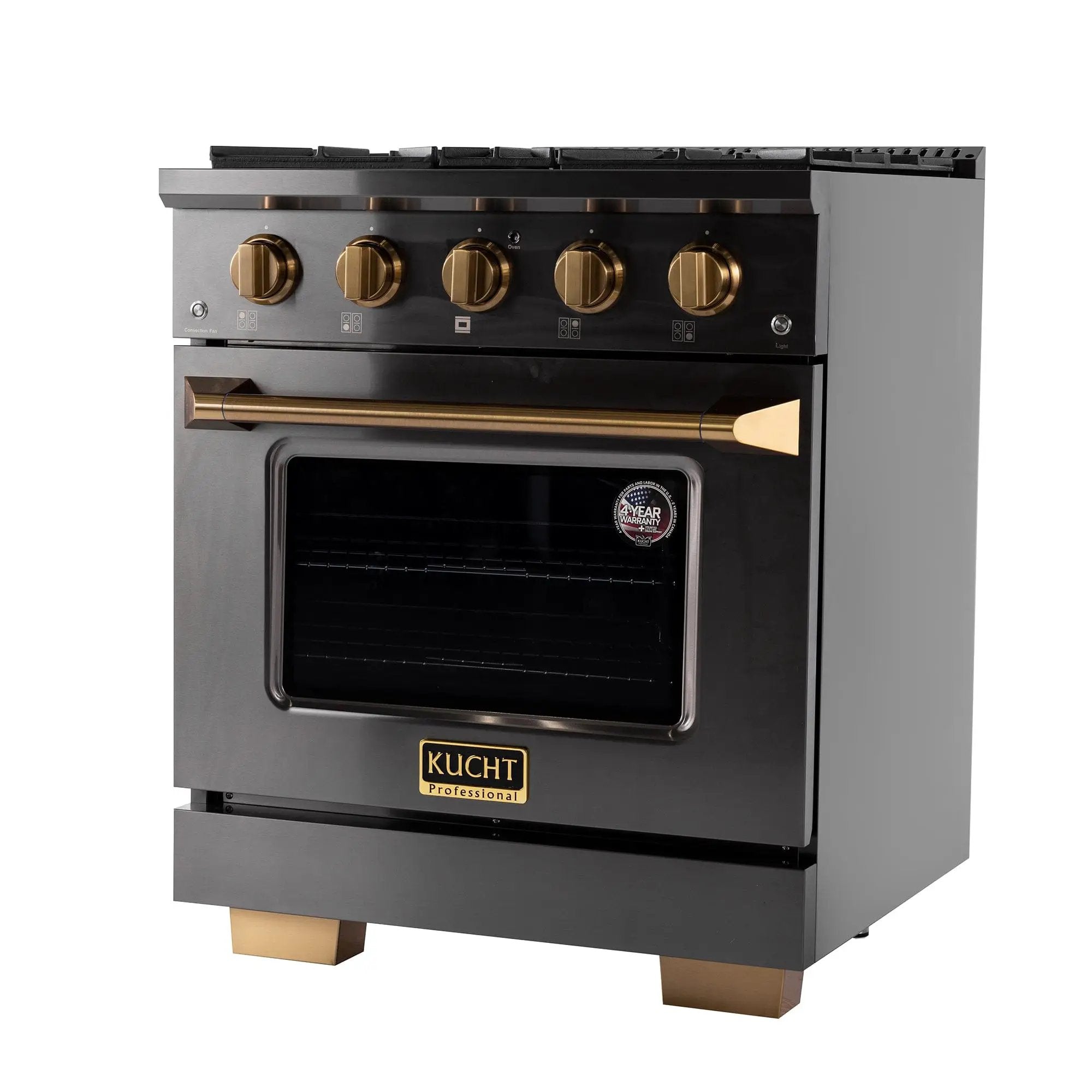 Kucht Gemstone Professional 30 in. 4.2 cu. ft. Natural Gas Range with Sealed Burners and Convection Oven in Titanium Stainless Steel KEG303 by Farmhouse Kitchen and Bath