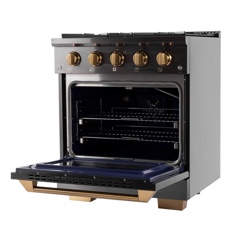 Kucht Gemstone Professional 30 in. 4.2 cu. ft. Propane Gas Range with Sealed Burners and Convection Oven in Titanium Stainless Steel KEG303/LP by Farmhouse Kitchen and Bath