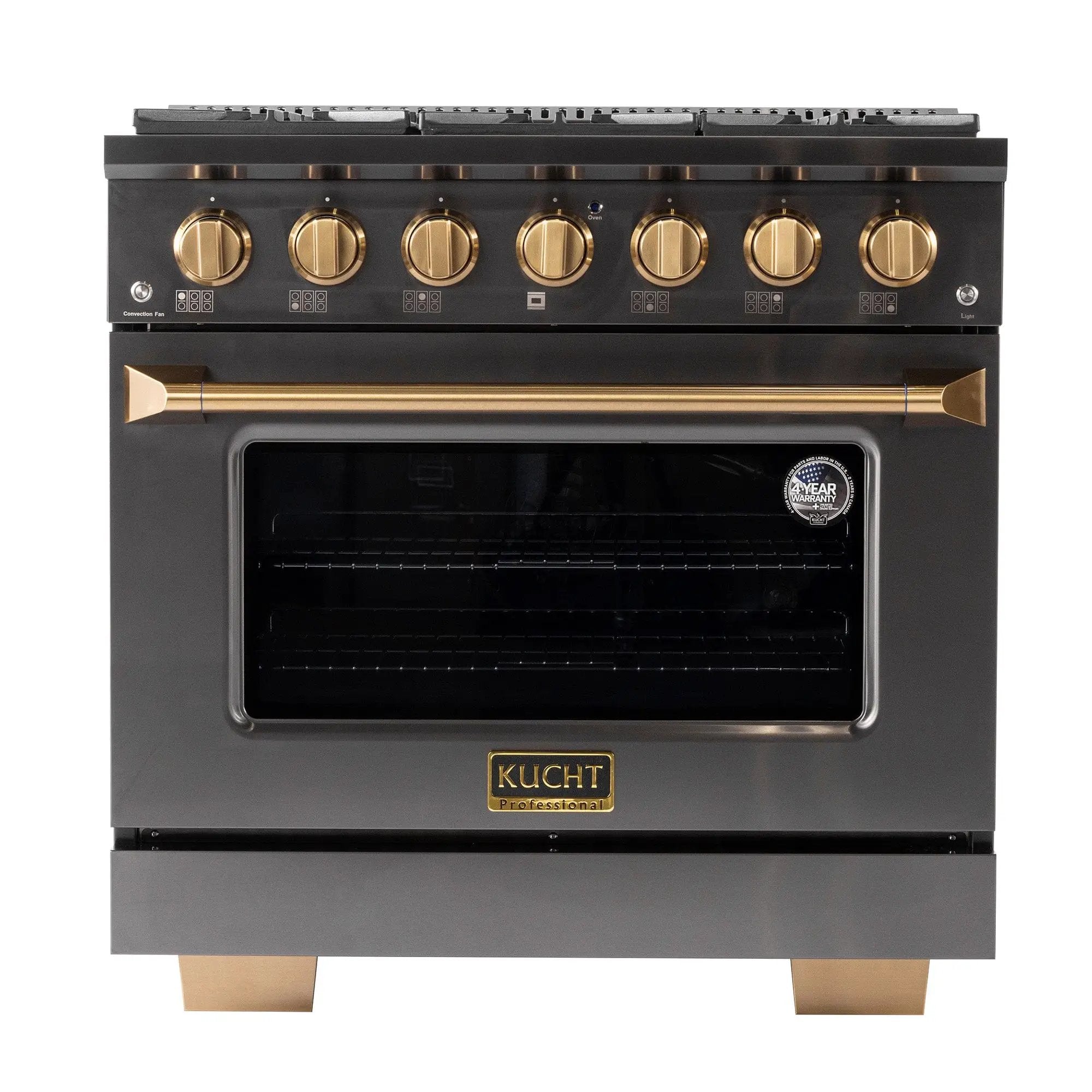 Kucht Gemstone Professional 36 in. 5.2 cu. ft. Natural Gas Range with Sealed Burners and Convection Oven in Titanium Stainless Steel KEG363 by Farmhouse Kitchen and Bath