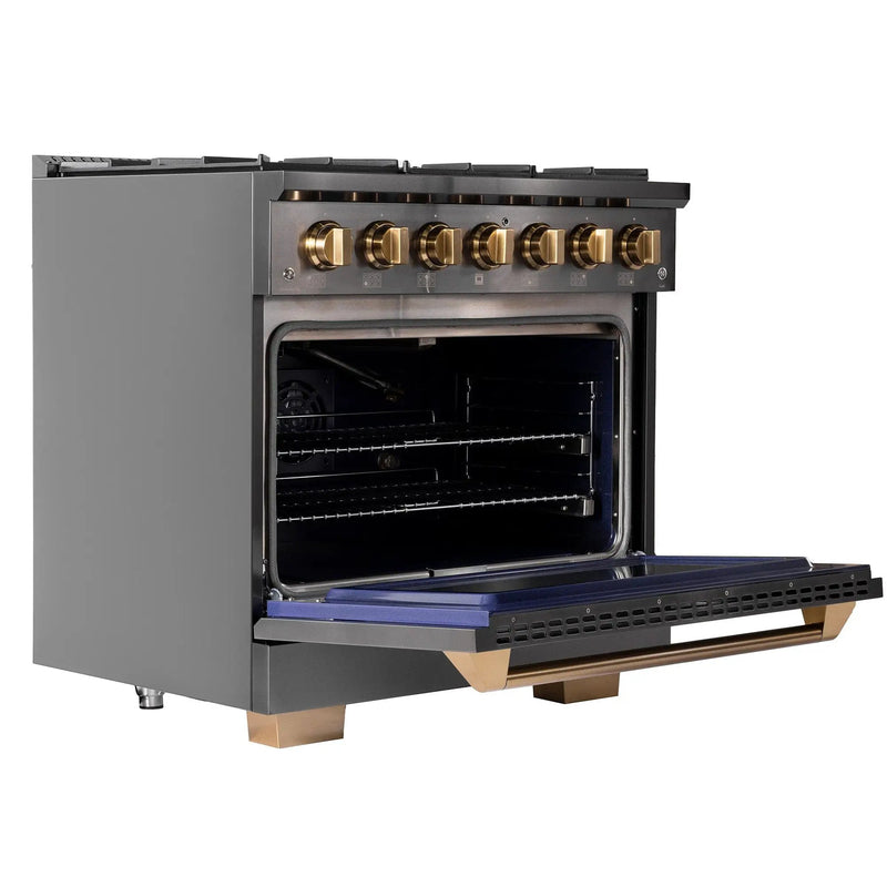 Kucht Gemstone Professional 36 in. 5.2 cu. ft. Propane Gas Range with Sealed Burners and Convection Oven in Titanium Stainless Steel KEG363/LP by Farmhouse Kitchen and Bath