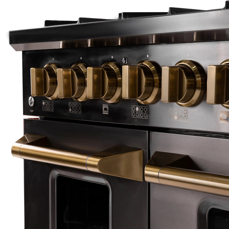 Kucht Gemstone Professional 48 in. 6.7 cu. ft. Natural Gas Range with Sealed Burners, Griddle/Grill and Two Ovens - One Convection - in Titanium Stainless Steel KEG483 by Farmhouse Kitchen and Bath