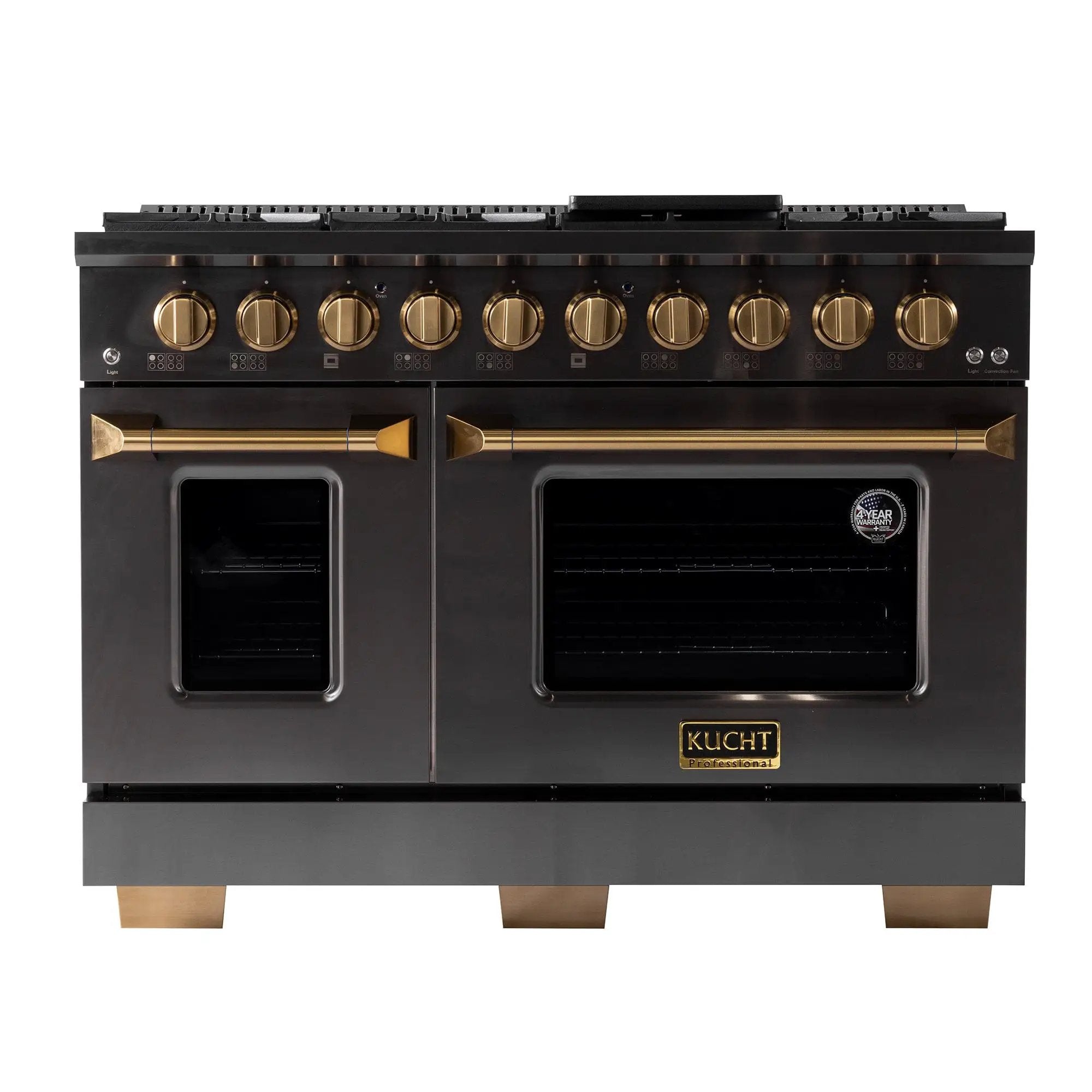 Kucht Gemstone Professional 48 in. 6.7 cu. ft. Propane Gas Range with Sealed Burners, Griddle/Grill and Two Ovens - One Convection - in Titanium Stainless Steel KEG483/LP by Farmhouse Kitchen and Bath