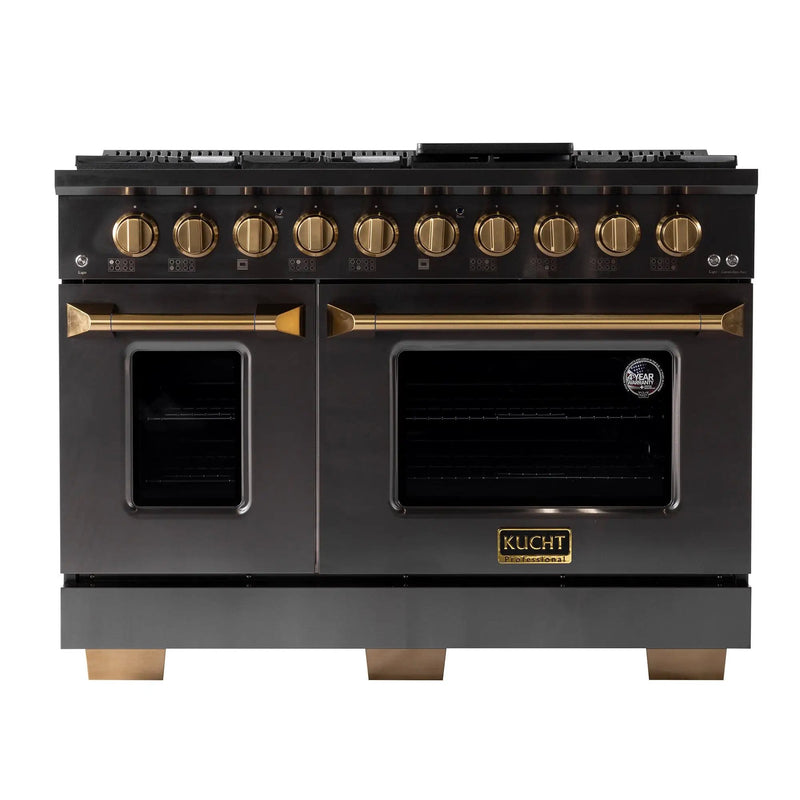 Kucht Gemstone Professional 48 in. 6.7 cu. ft. Propane Gas Range with Sealed Burners, Griddle/Grill and Two Ovens - One Convection - in Titanium Stainless Steel KEG483/LP by Farmhouse Kitchen and Bath